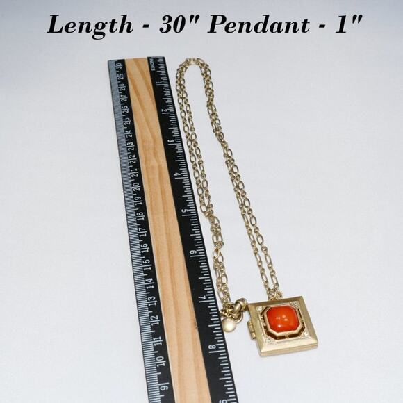 J. Crew Red Gold Locket Long Necklace, Magnetic Clasp, Perfume Photo, 30 Inches - Picture 6 of 7